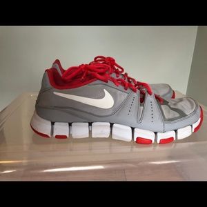 Grey and red accent Nike sneakers